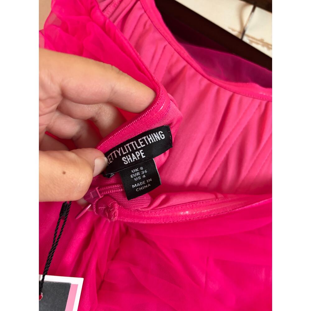 NWT PRETTYLITTLETHING Shape Hot Pink Mesh Corset Bandeau Maxi Dress Size 4 - Picture 6 of 6